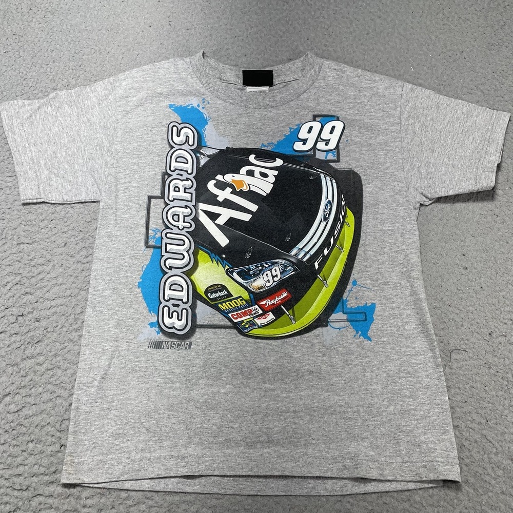 Carl Edwards Graphic Shirt Youth Boys Medium Gray NASCAR Racing 99‎ Aflac Car
